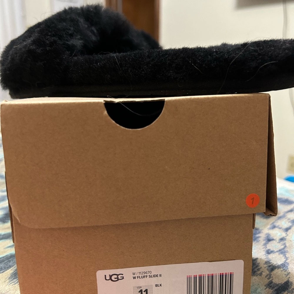 UGG Black Fluff Slide Slippers - Picture 3 of 3